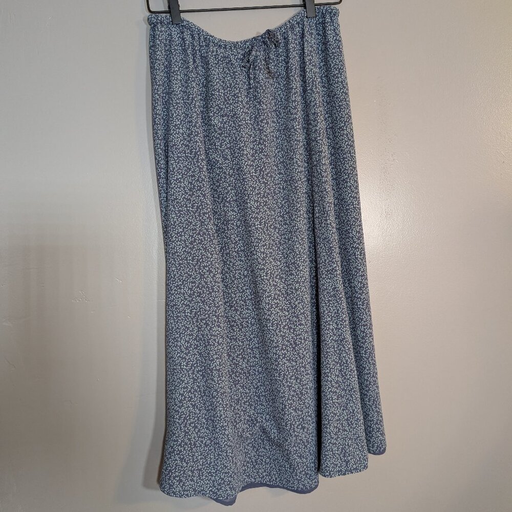 LL Bean Women's Blue Floral Drawstring Lined Maxi Skirt Size 12
